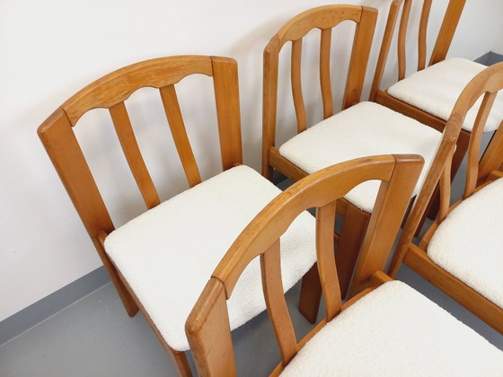Image 1 of Set of 6 vintage chairs in elm wood and bouclé fabric from the 70s and 80s