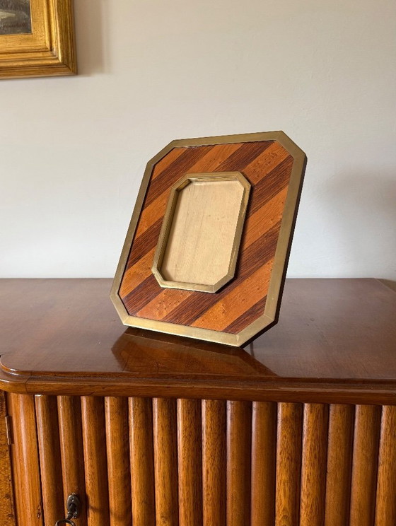 Image 1 of Marco de fotos moderno de mediados de siglo en latón y madera – Al estilo de Gabriella Crespi, Italia, década de 1970