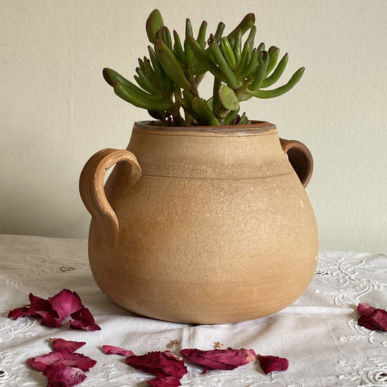 Image 1 of Pequeña olla de cerámica para cocinar de terracota de gres antiguo