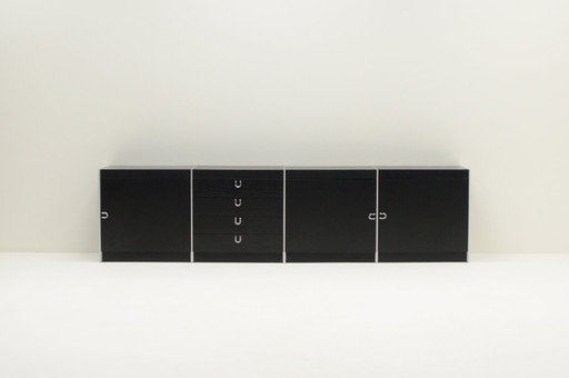 Large black and aluminum sideboard by Interlübke, 1980s Germany. 