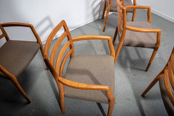 Image 1 of J.L. Mollers Model 68 armchairs in Oak with original fabric. Made in Denmark Circa 1990