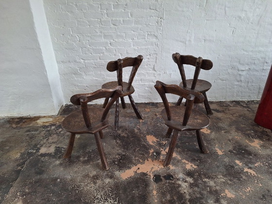 Sert of 4 Brutalist French Hand-Carved Dining Chairs After Alexandre Noll, 1950s – Wood (photo 6 of 8)