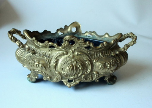 Jardinière Art Nouveau des années 1900, en laiton massif, soudée au feu, pièce artisanale