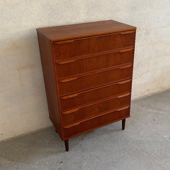 Image 1 of Danish Teak Chest of Drawers with 6 Drawers — Vintage