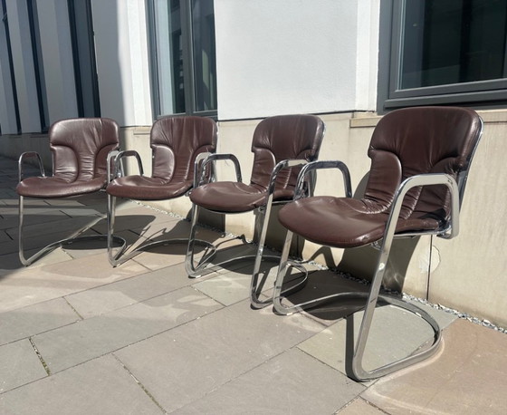 Sedie vintage in pelle di Cidue, anni '70, set da 4 – Sedie da pranzo, Leather, Metal (photo 6 of 7)
