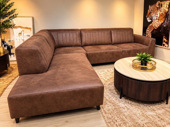 Divano angolare marrone con chaise longue, Divani angolari, Tessile, Legno, Modern (foto 4 di 8)