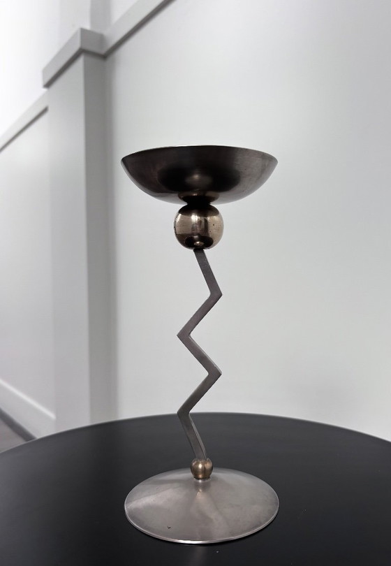 Image 1 of Zig-Zag vintage candle holder | Italy | 80s Memphis Milano inspired, postmodern Italian Design, Metal