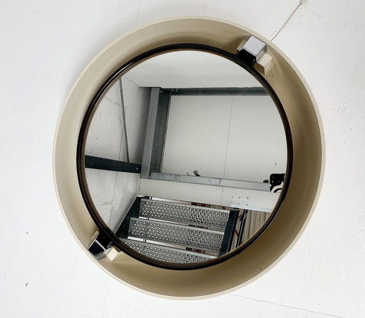 Round illuminated designer mirror by Allibert, 1970's
