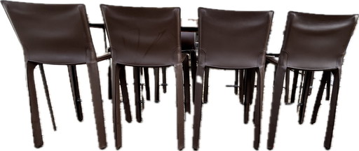 8 chaises de salle à manger Cassina CAB 410 et table de salle à manger en bois de rose sur mesure