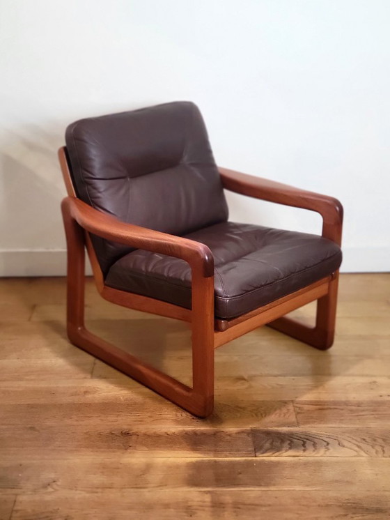 Image 1 of Set of 2 vintage armchairs from EMC Furniture in teak and leather