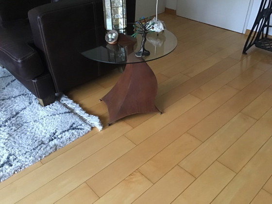 Image 1 of 2 small tables and 1 large table and a cupboard