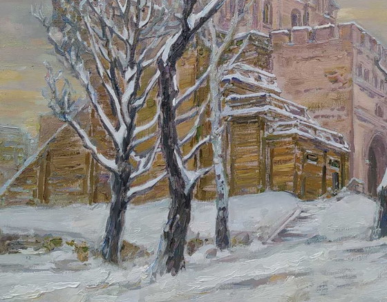 Original Oil Painting Winter Landscape Architecture Golden Gate – Paintings & Drawings, Canvas (photo 4 of 5)