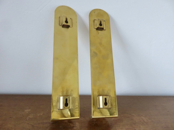 Image 1 of Paar Kerzenhalter aus massivem Messing, Dänemark, 70er Jahre