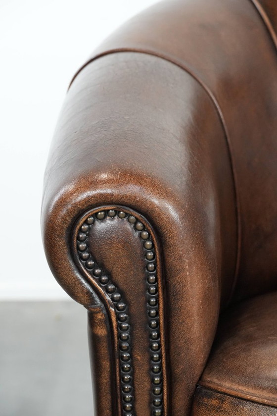 Image 1 of 2 poltrone da club in pelle di pecora con cuscino di seduta fisso e bellissimi colori