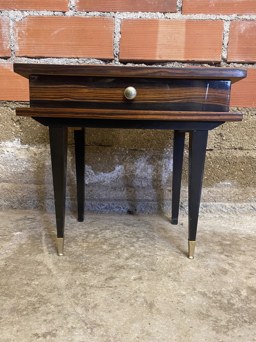Chevet Ancien Table Nuit Tiroir Bois de Macassar Milieu XXeme Vintage #D369