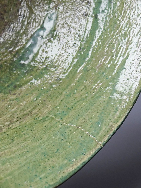 Image 1 of Vintage handmade ceramic bowl, 20th-19th century, celadon green, blue-green, Wabi-Sabi