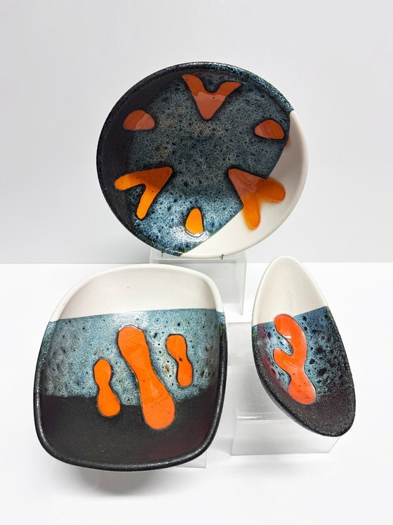 Image 1 of Raro set di tre ciotole in ceramica, Elchinger Atelier. Francia, 1950.