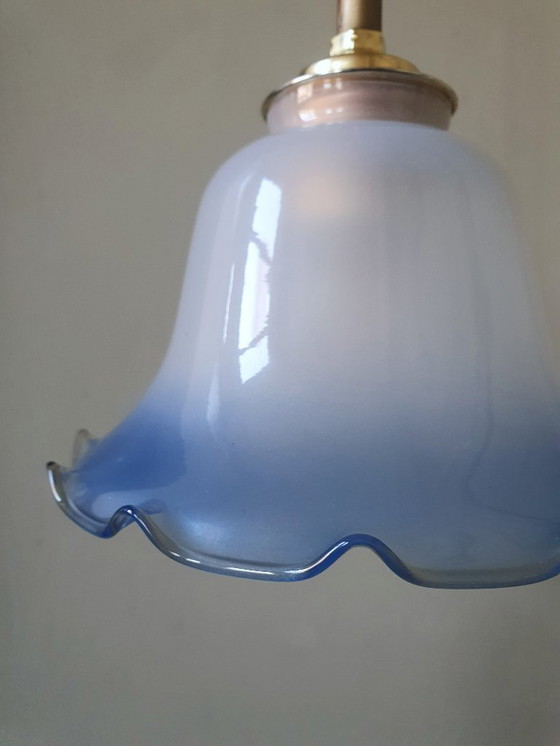 Image 1 of Vintage frosted glass pendant lamp in floral shape.