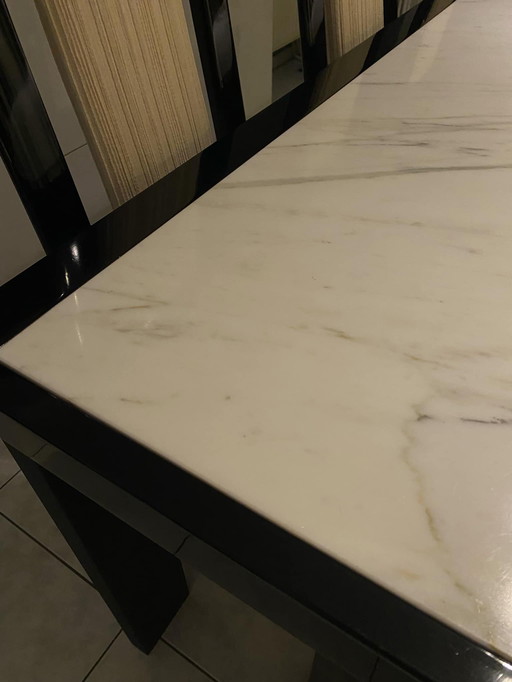Tafel Met Marmeren Blad + 6 Stoelen