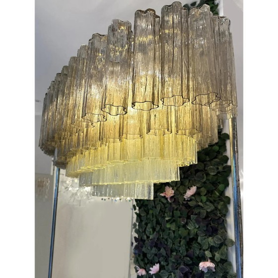 Image 1 of Lampadario ovale in vetro di Murano italiano, realizzato a mano – Oro opaco e multicolore