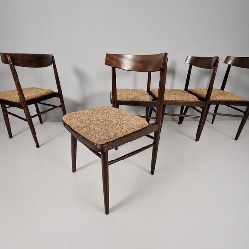 Vintage stoelen van beukenhout en stof, jaren 60, set van 5