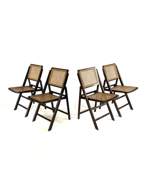 Ensemble de 4 chaises pliantes vintage en toile, Italie, années 60