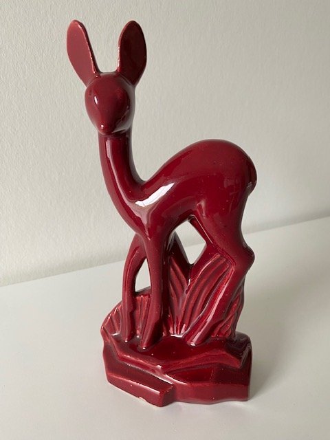 Art Deco Figurine Deer (Ruby Red) Design Charles Lemenceau