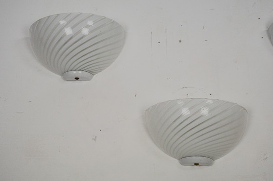 Image 1 of Italian Set of Three Striped Murano Glass Sconces in Venini Style, Italy 1970s