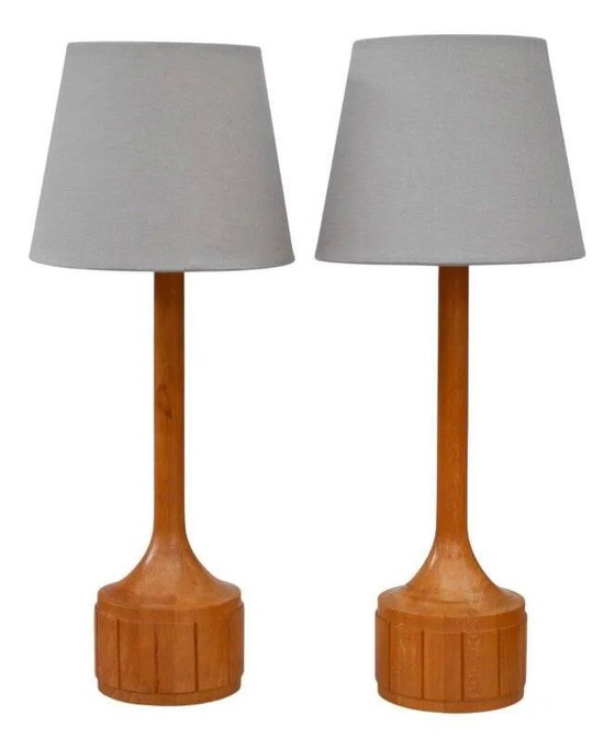 Image 1 of Scandinavian oak table lamps from Elpe, set of 2