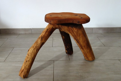 Tabouret ou porte-plantes brutaliste en bois vintage
