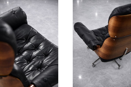 Vintage Mid-Century Modern Swiss Leather&Bentwood Lounge Chair by Martin Stoll for Giroflex, 1960s