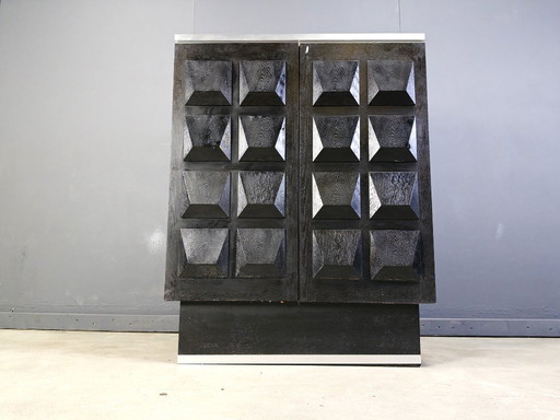 Vintage Black Brutalist Bar Cabinet, 1970