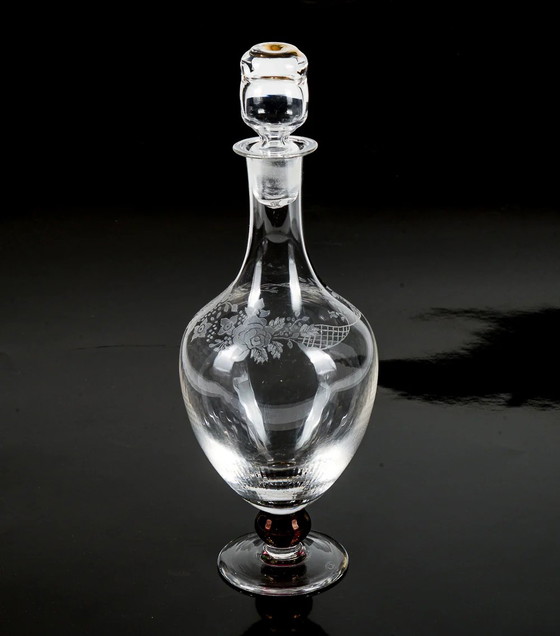 Signed C.I. Italy Crystal Etched and Engraved Glass Bottle with Stopper – Glass & Decanter (photo 3 of 8)