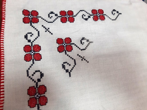 Image 1 of Vintage Hand Embroidered Tablecloth 74 x 70 cm