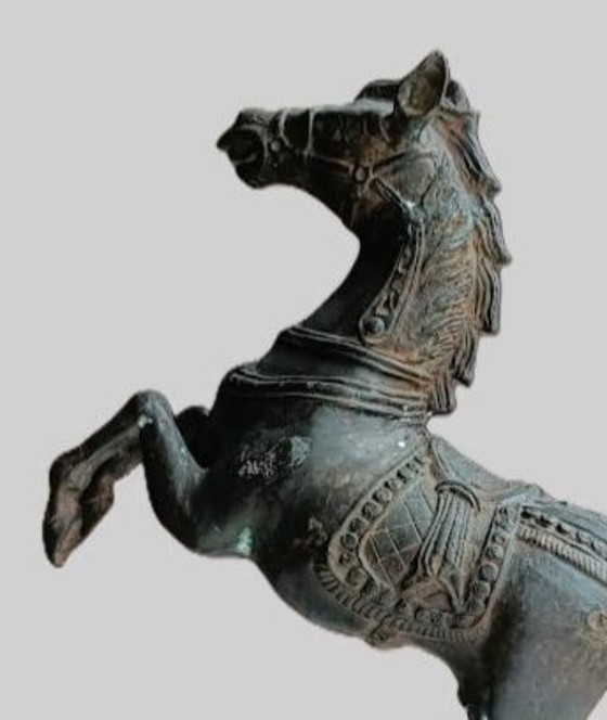 Image 1 of Bronze/metal statue of a rearing horse. Height 50 cm.