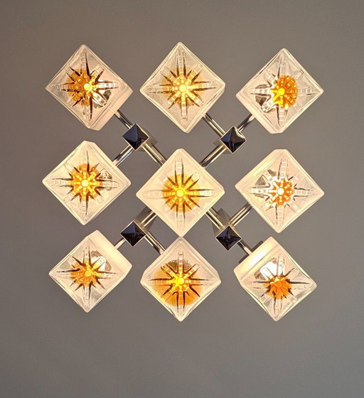 lustre,lampe vintage à 9 feux Scoliari pour Mazzega années 60-70