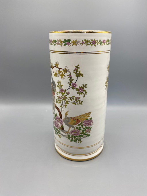 Porcelain Rouleau Vase, Peacock and Floral Decor, 24K Gold, Kinoys Rhodes – servies