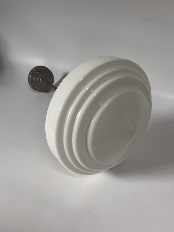 Image 1 of Lampada da soffitto vintage gispen lampada da sala in vetro bianco a pendolo cromo