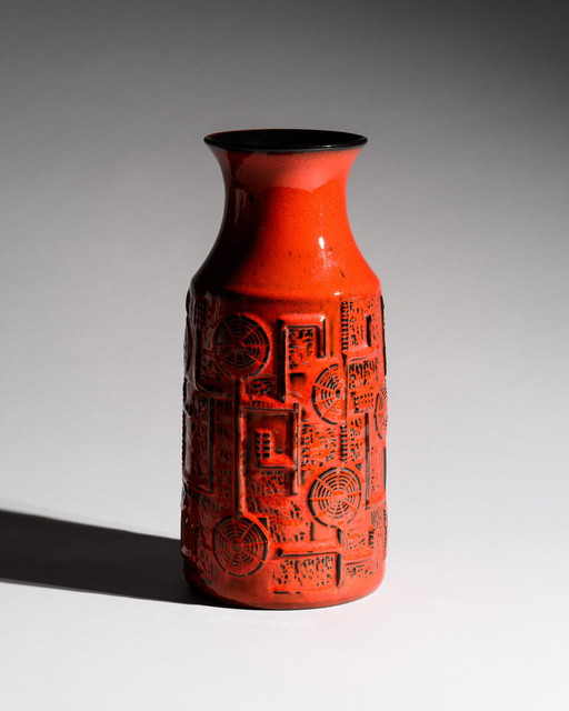 BAY Keramik Vase Model 954-30 West German Pottery Architectural Relief MCM WGP