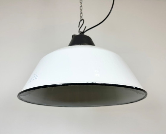 Image 1 of White Enamel and Cast Iron Industrial Pendant Light , 1960s