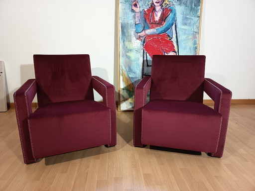 CASSINA 2X Poltrone 637 UTRECHT  (NUOVE MAI USATE) in Velluto 13L Ortigia/Plum con Cuciture in filo Naturale a punta Cavallo