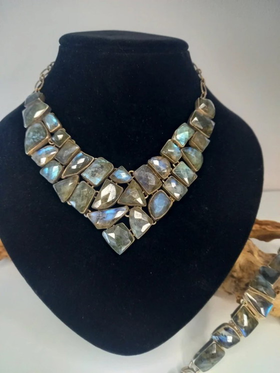 Image 1 of Jewelry set silver 925 with semi-precious stone labradorite.