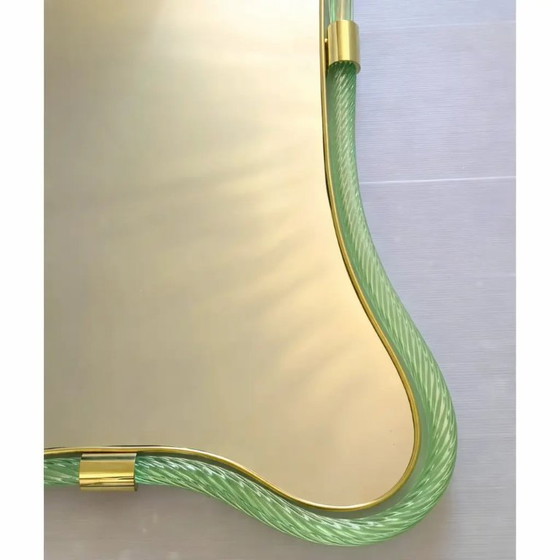 Image 1 of Italian Luxury Green Weathered Murano Glass Mirror with Gold Leaf Torchon – Simoeng