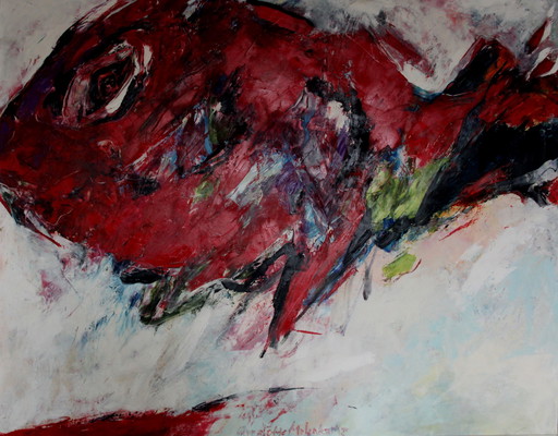 Charlotte Molenkamp - Olieverf op doek: Rode vis