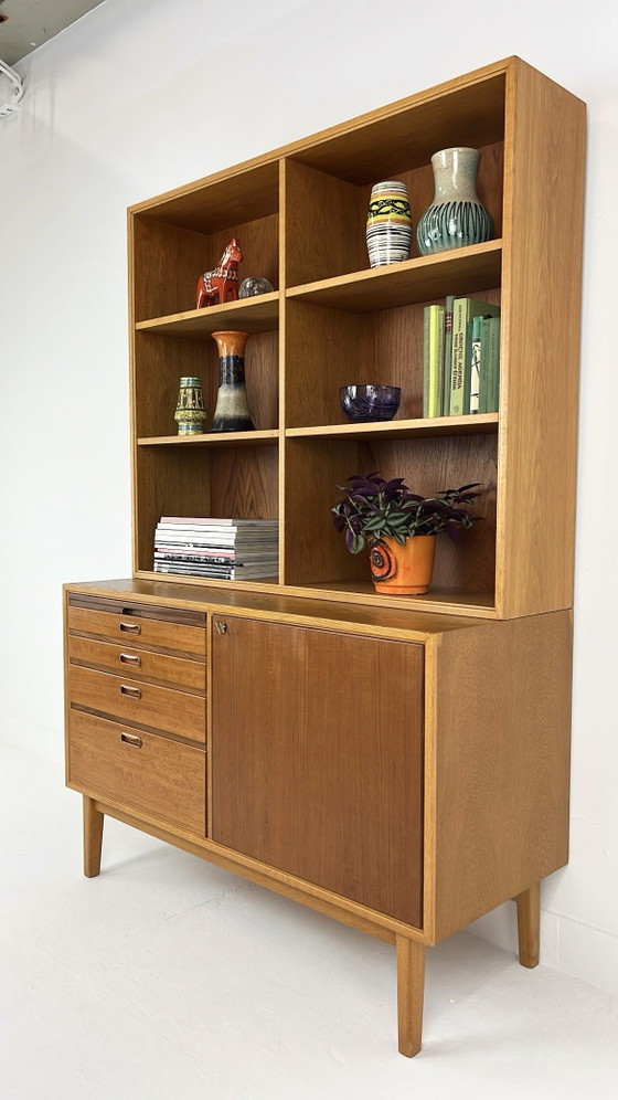 Swedish Vintage Teak Veneer Bookcase – Storage cabinet, Wood, Mid Century Modern (photo 5 of 15)