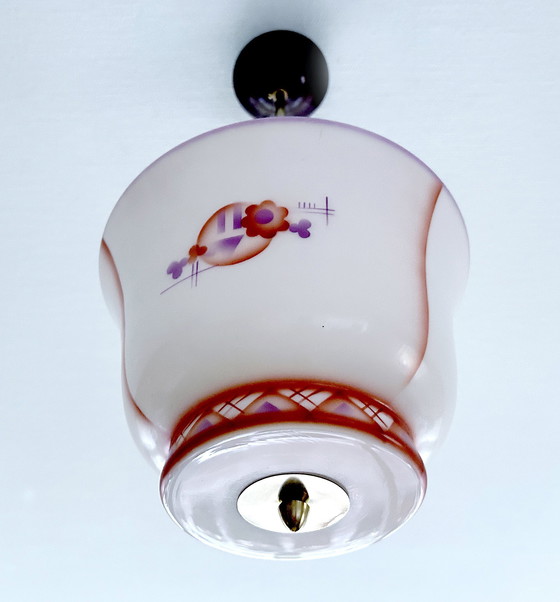 Image 1 of Art Deco Glass & Bakelite Pendant Lamp