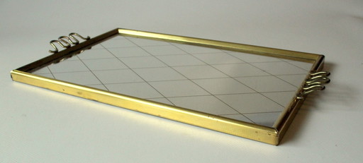 Mirror tray - brass - serving tray from the 1950s