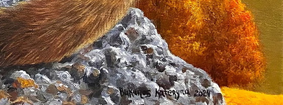 Original Oil Painting Portrait Animal Mountain Landscape Puma In The Wild – Paintings & Drawings, Canvas (photo 7 of 7)