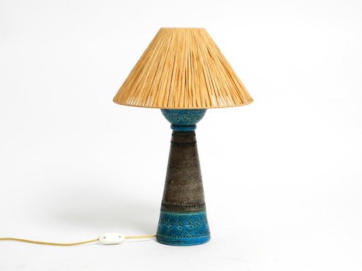 Beautiful 1960s Rimini Blue Ceramic Table Lamp by Aldo Londi for Bitossi, Italy