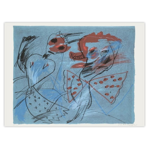 Lithographie signée de Jacques Flechemuller, visage bleu, 1970 – lithos zeefdrukken, Paper (photo 2 of 5)